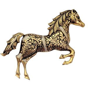 Gold Tone Toledo Ware Damascene Horse Brooch Pin E279